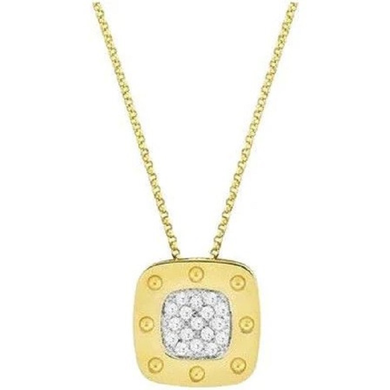 Roberto Coin 18  Karat Yellow Gold Pois Moi Diamond Pendant Suspended On A Rolo Link Chain Measuring 18 Inches Long Adjustable To 16 Inches