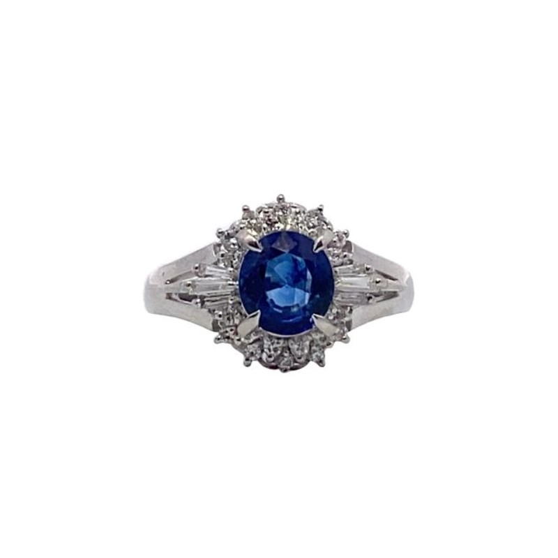 Estate Platinum Blue Sapphire And Diamond Ring