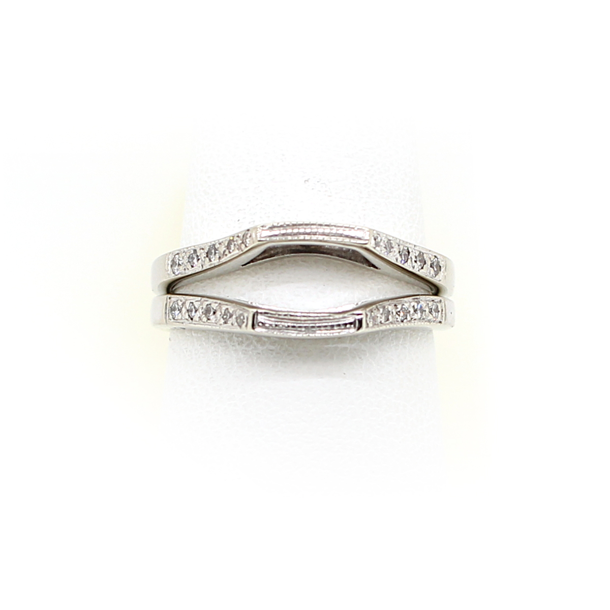 Estate 14 karat white gold matching pair of diamond wedding bands